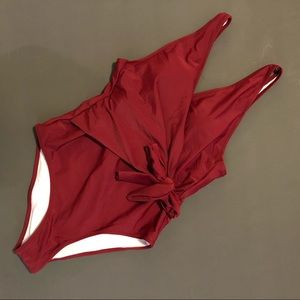 NWT Cupshe: Burgundy Tie Front Swim Suit